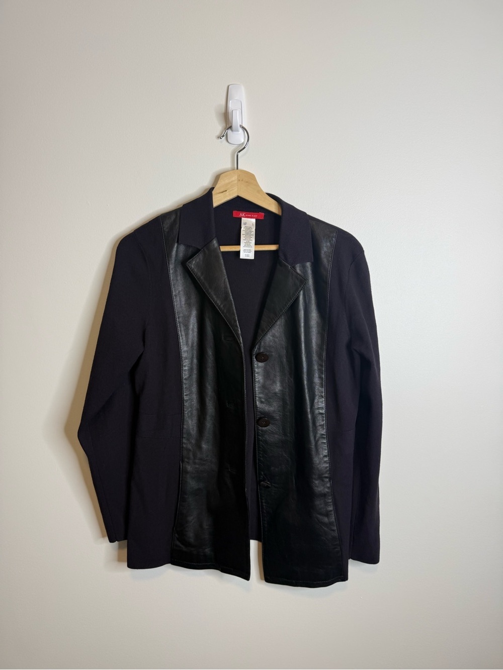 Anne Klein Black Blazer with Leather-Trim Front size large